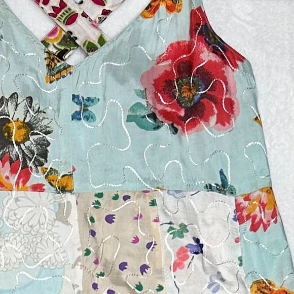 Blue Sky Dress Women's Medium Vintage Y2K Floral Patchwork Embroidered Boho - Picture 15 of 16